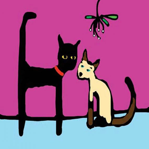 CAT AND MISTLETOE card