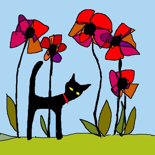 CAT AND POPPIES card